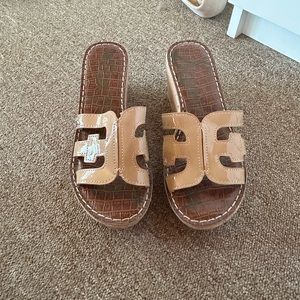 Sam Edelman Womens Regis Saddle Leather Slide Sandals Nude